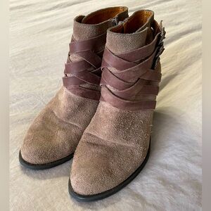 Lucky Brand Brown two-tone heeled booties, Size 7.5
